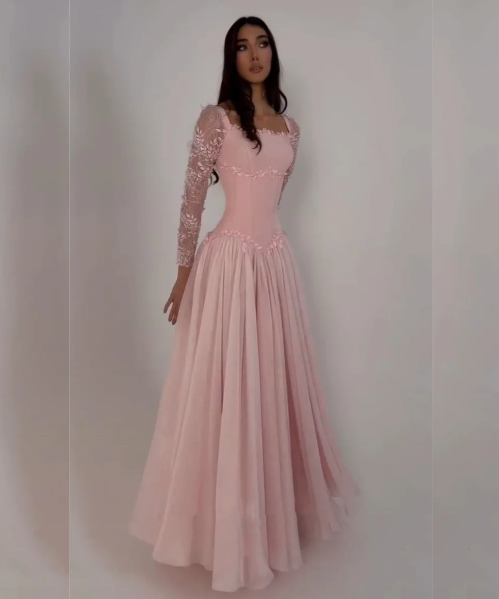 Maßgeschneiderte Elegante Chiffon-Plissee Pailletten A-Linie Quadratischer Ausschnitt Lange Abendkleider Luxus 2025 Mode Hohe Qualität