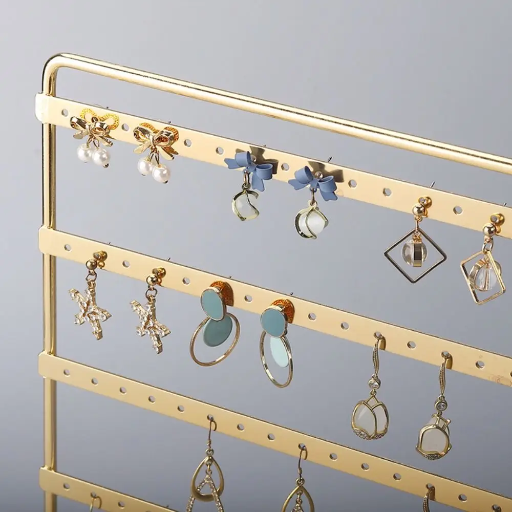حامل عرض مجوهرات مكون من 6 طبقات بسعة كبيرة وحامل أقراط معدني متعدد الوظائف مع رف أذن بقاعدة خشبية #4