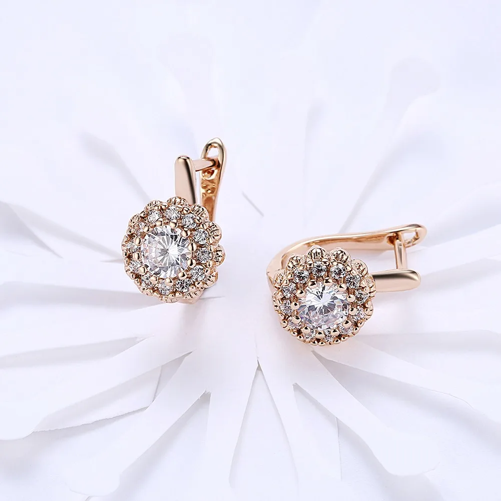 DOTEFFIL Champagne Gold 925 Sterling Silver Flower AAA Zircon Earring Ear Clip Woman Wedding Engagement Jewelry