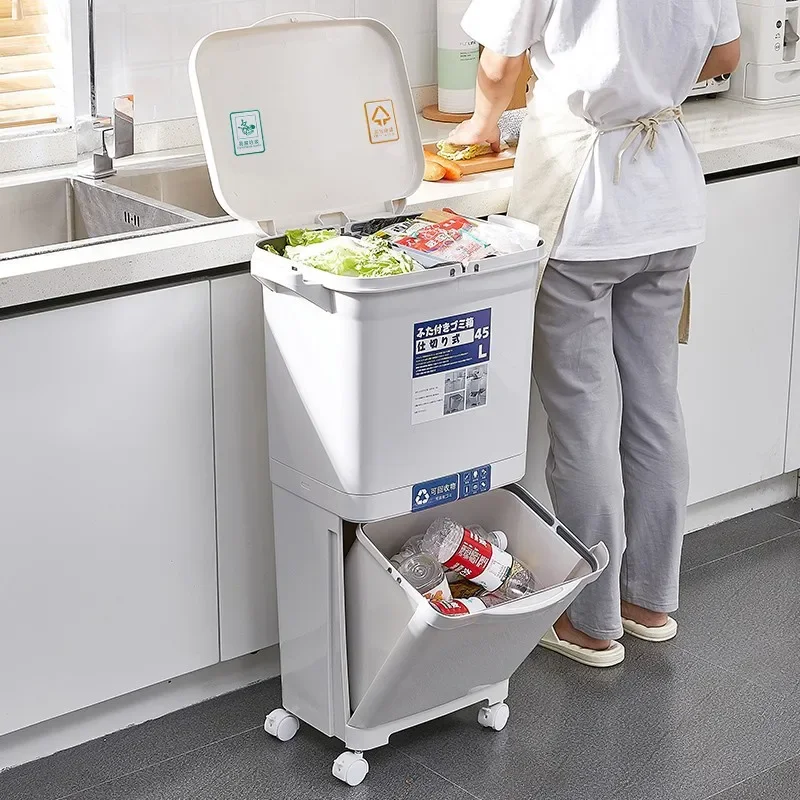 Household foot-pedal kitchen dry and wet separation high value classification trash can large capacity outdoor trash can