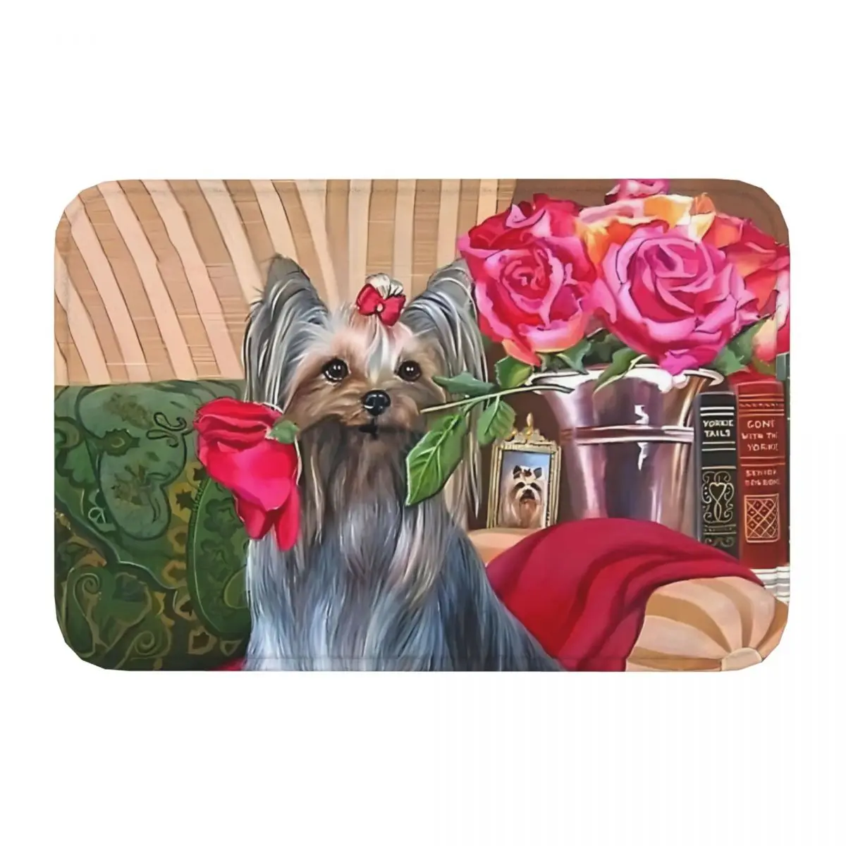 Yorkshire Terrier Non-slip Doormat Flowers Living Room Kitchen Mat Outdoor Carpet Indoor Pattern Decor