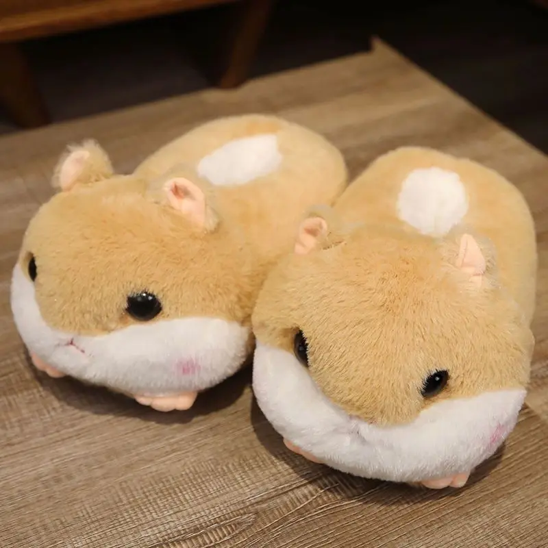 Novelty hamster booties slippers women\'s warm fuzzy home shoes soft pink cute rabbit ears cotton slippers fluffy animal slides