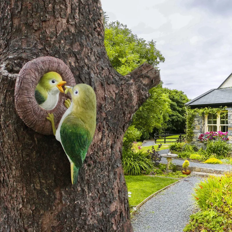 ‌Realistic Bird Tree Ornament - Handmade Resin Garden Decor for Patio & Balcony