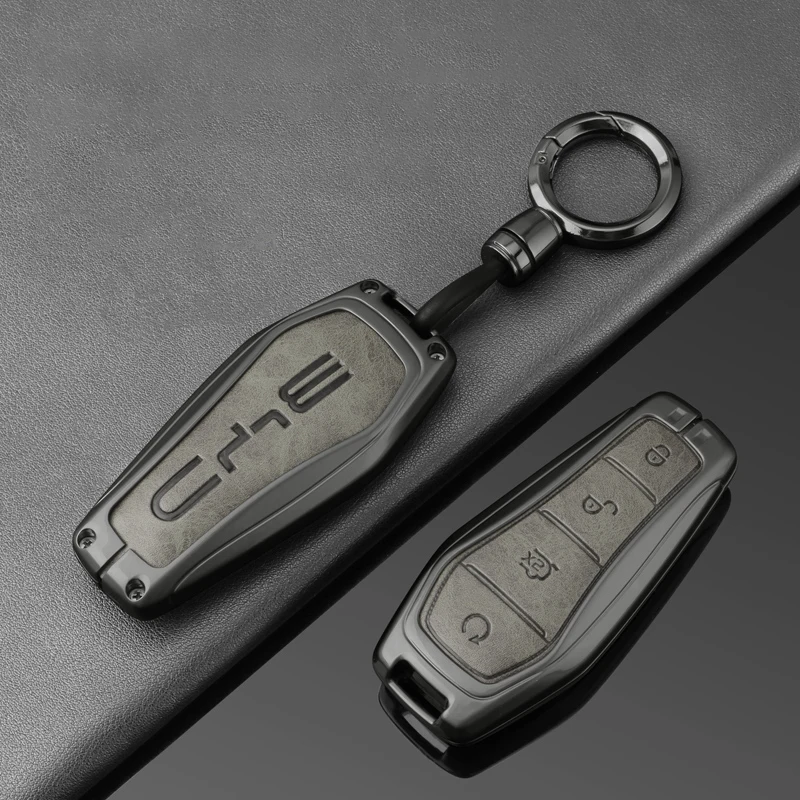 Car Alloy Leather Remote Key Case Fob Cover Holder For BYD Song Plus Atto 3 Han EV Tang DM Qin Seal Dolphin Keychain Accessories