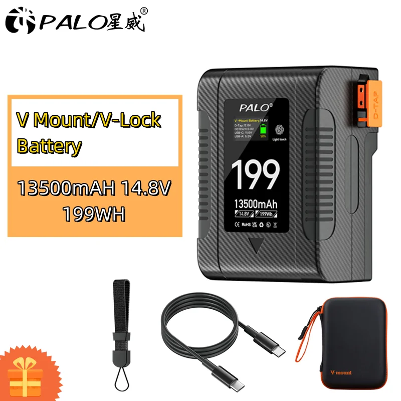 PALO V-Mount V-Lock Battery 199W V Mount Battery Camera Battery For Sony HDCAM XDCAM Camera BMPCC 6K Pro Iphone 15Pro Canon R5C