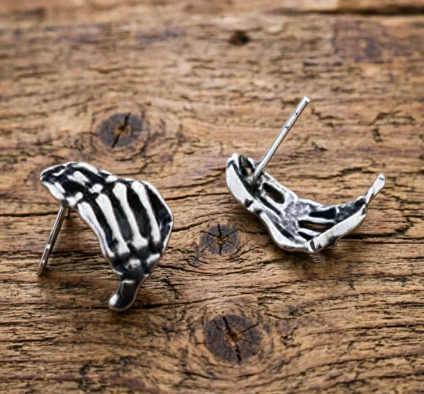 Gothic Skeleton Hand Bone Stud Phalanx Finger Punk Earring Goth Jewelry