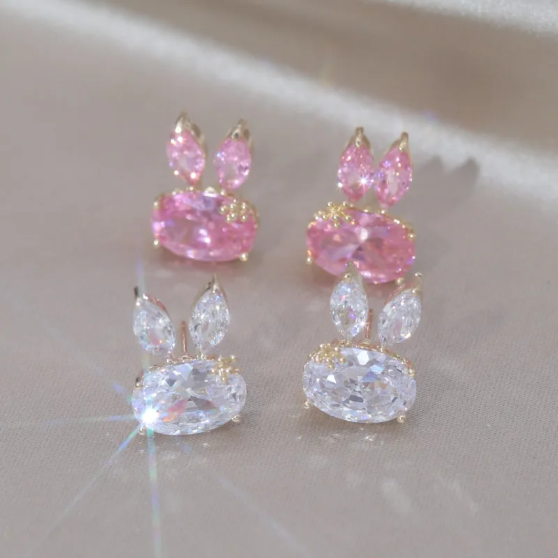 Korea New Fashion Jewelry 14K Gold Plated Cute Rabbit Zircon Earrings Sweet Girl Gifts Elegant Women Daily Work Accessories