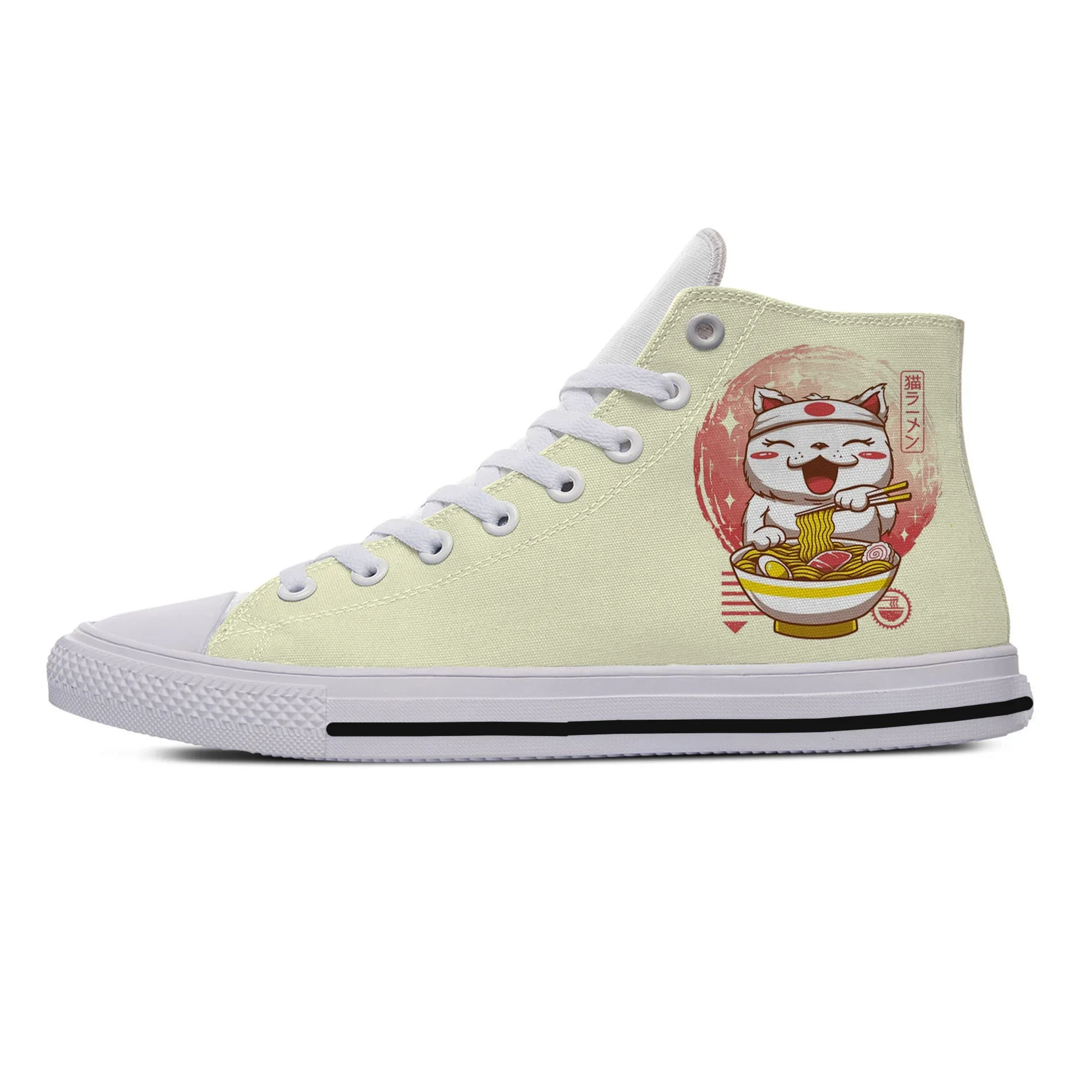 Neko Ramen Japan Cat Anime Schattig Nieuwigheid Design Mode Hoge Sneakers Canvas Schoenen Mannen Vrouwen Casual Ademende Board Schoenen