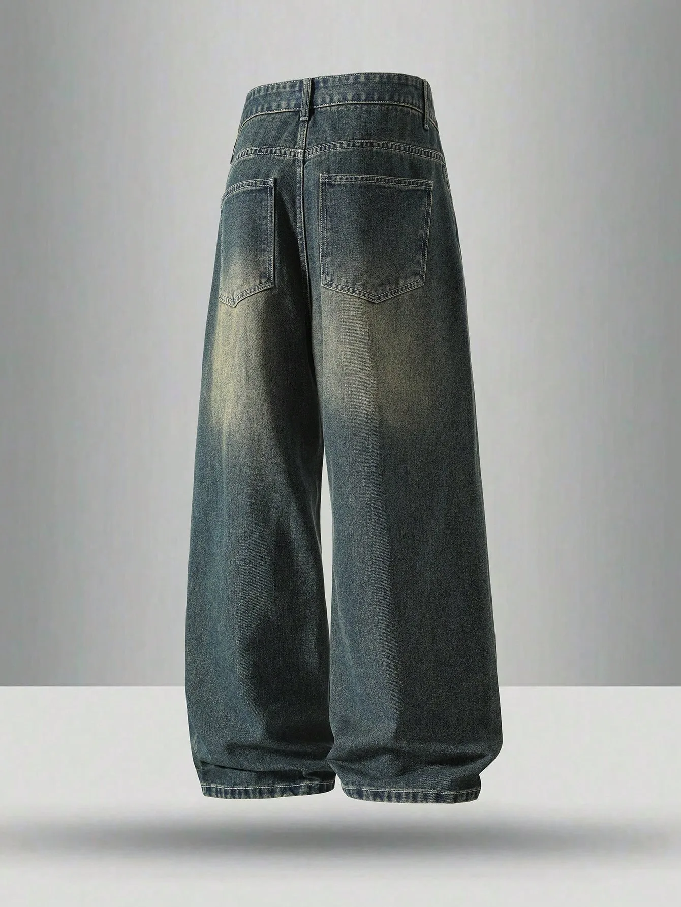 1 قطعة جينز فضفاض غير رسمي للسفر اليومي للرجال في الشارع الأمريكي ، أسود ، أزرق فاتح ، أزرق بحري موضة الشارع نمط ريترو فانوس جينز جينز دينم