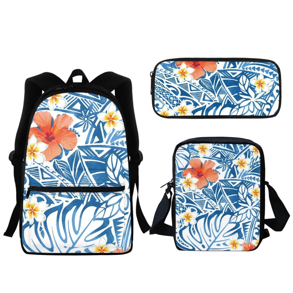 

New Hibiscus Polynesian Design Student School Bag Kids Boys Girls Schoolbag Set Retro Zipper Printed BookBag Small Messenger Bag