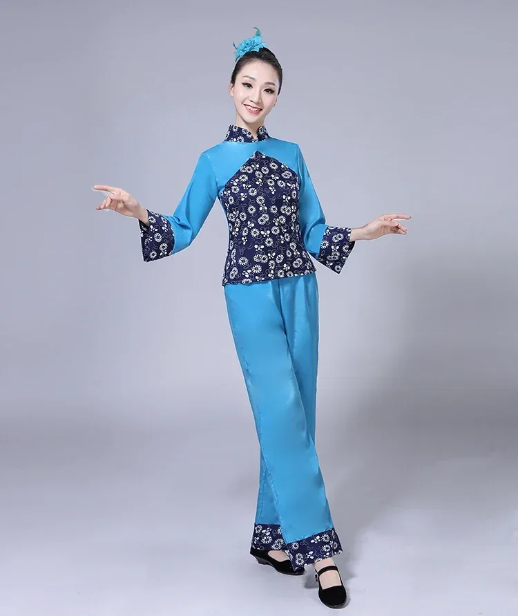 중국어 번체 Yangko 댄스 민속 복장 여성 중국 스타일 Hanfu 고전 무용 의상 축제 복장 허리 드럼 슈트