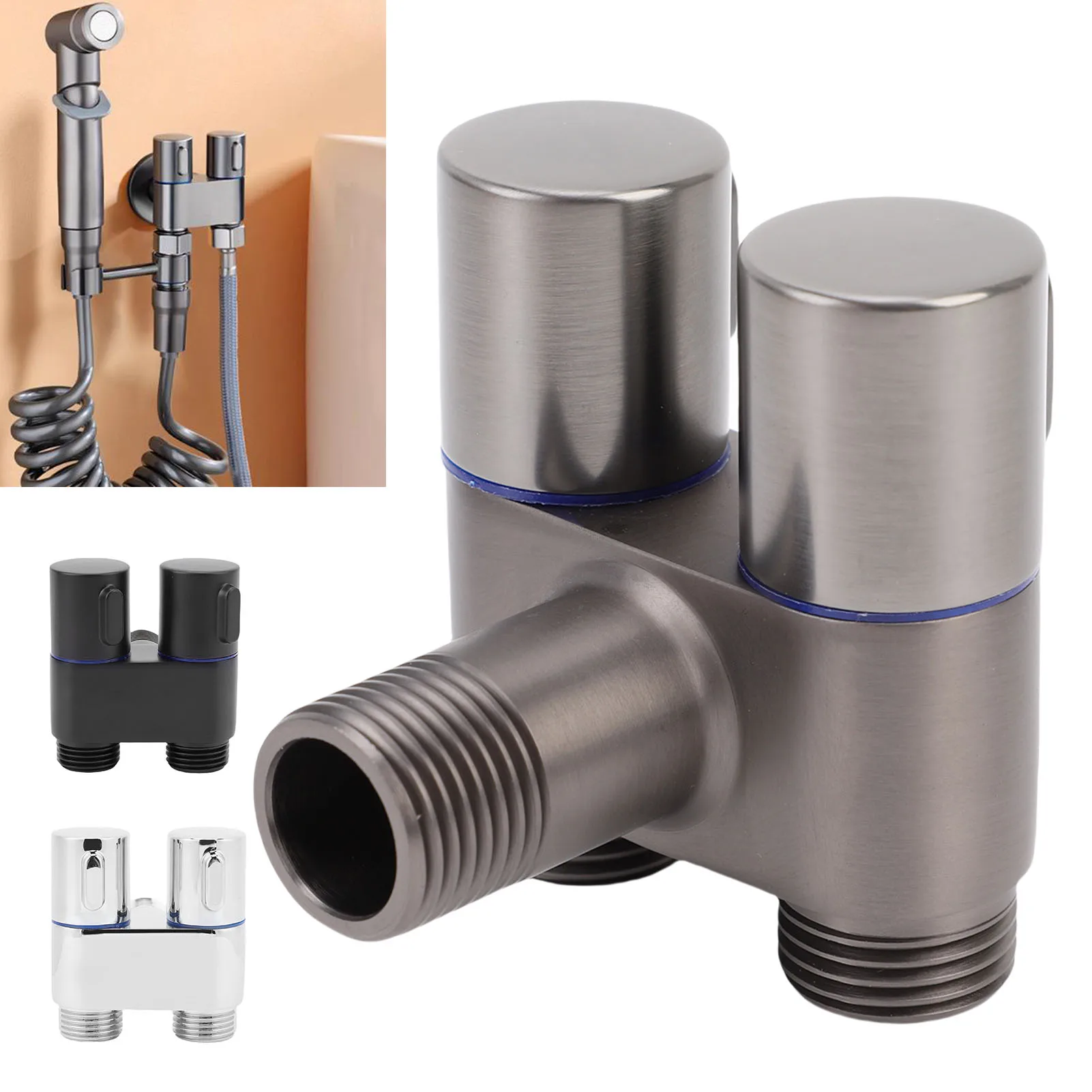 Faucet Double Control Angle Valve G1/2 Metal Wide Application High Efficiency In Wall Mount 1 In 2 Out Angle Valve for Balcony