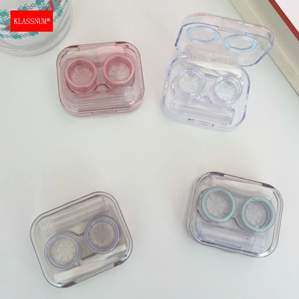 KLASSNUM Contact Lens Box With Tweezer Wearing Rod Portable Cute Transparent Color Contact Lens Empty Storage Box Wholesale