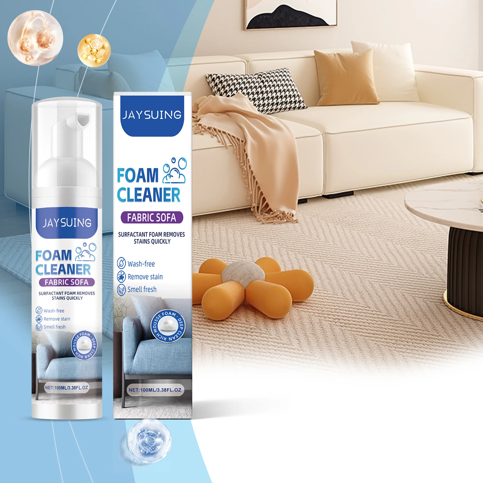 Fabric Sofa Foam Cleaner Upholstery-Dry Cleaning Foam Non-Rinse Fabric Cleaner For Couches Car Seats Deep Stain Remover