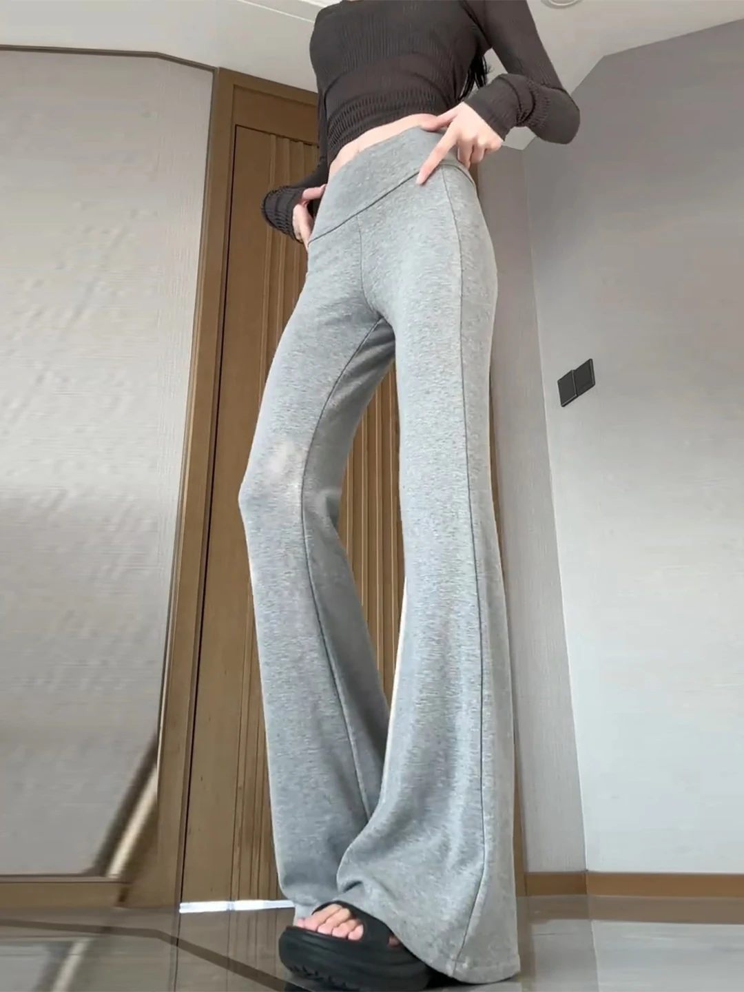 

Casual High-Waist Slimming Micro Flare Pants Women's Draped Yoga Pants Light ey Spring New Sle Small Size Elastic