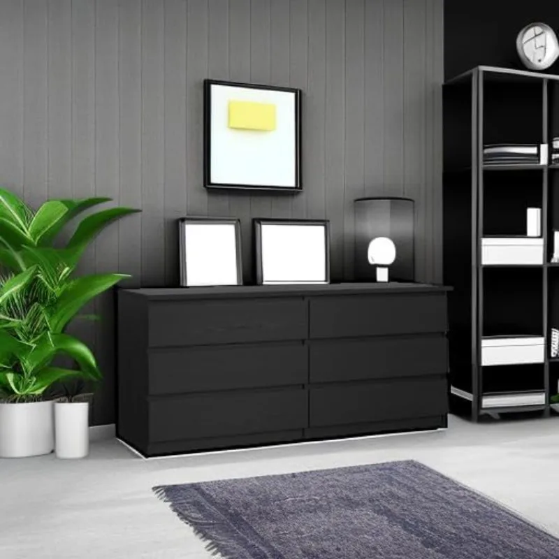 6 Drawer Double Dresser, Black Woodgrain