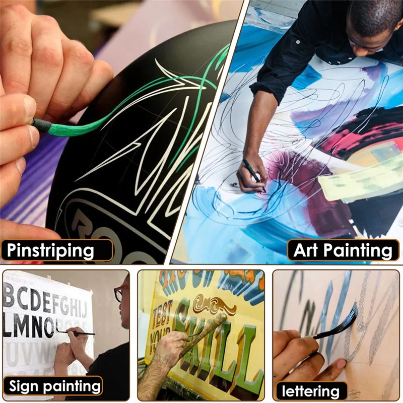 ABKO-Pinstripe Brush Kit- Professional Striping Tools(3 Pieces), Includes Long Liner, Script, Scroll, Rigging Brushes Rigger