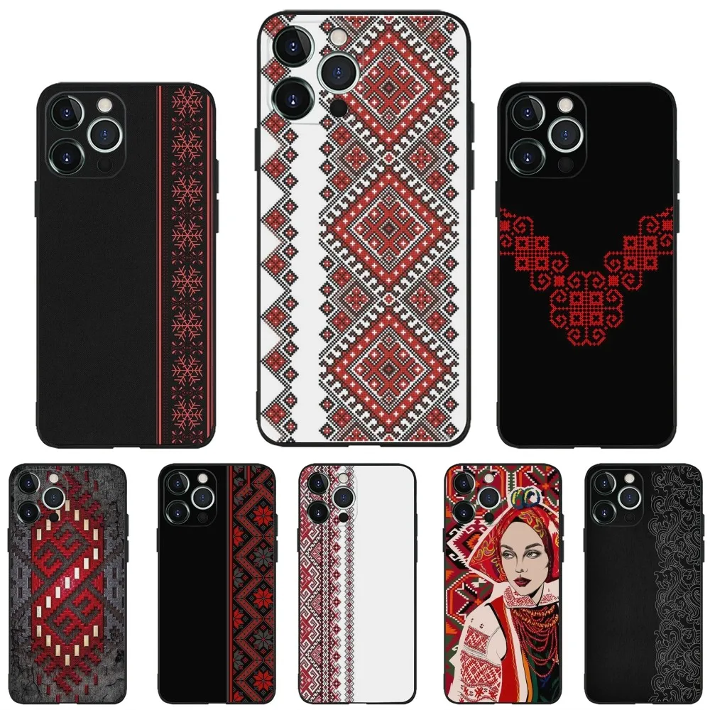 G-Ukraine Ornament pattern Phone Case For iPhone 16,15,14,13,12,11,Plus,Pro Max,XS,X,XR,SE,Mini,8,7 Soft Silicone Black Cover