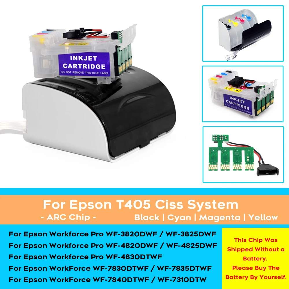 Europe 405XL T405 Ciss System With ARC Chip For Epson WF-7830 7835 WF-7840 WF-3820 3825 WF4820 4825 4830 Printers