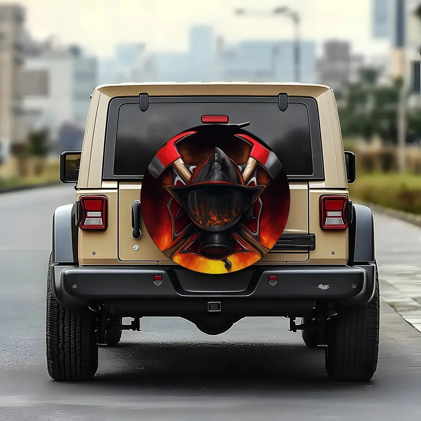 1pc Firefighter Axes Helmet Themed Tire Cover Wheel Cover, Trendy Wheel Cover Tire Cover Wheel Protection Cover, Suitable For M