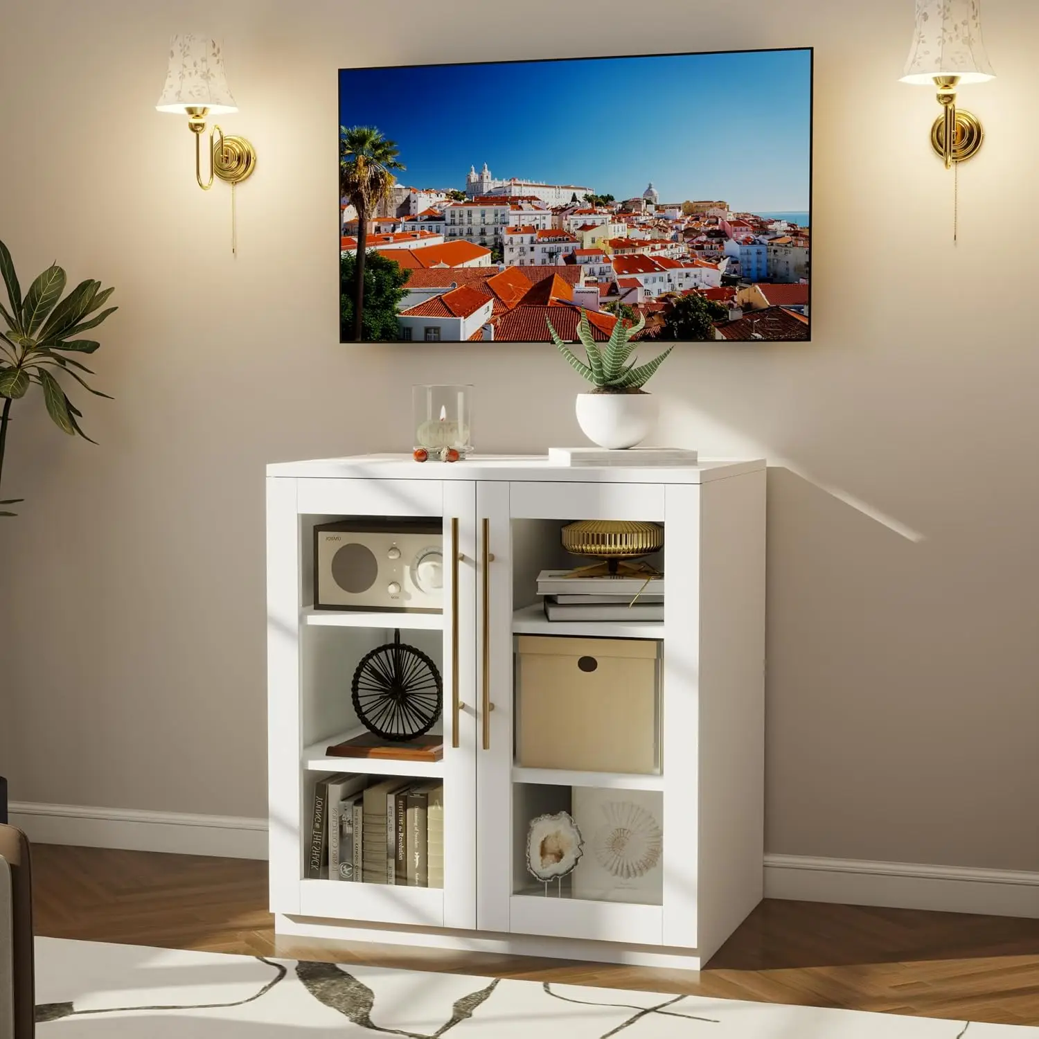 TV Stand Entertainment Center Glass Doors for 32