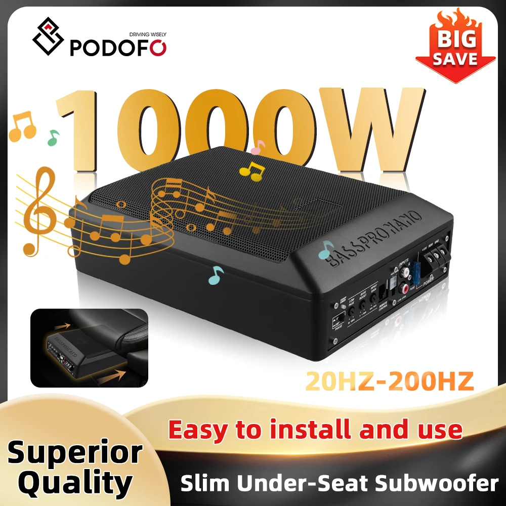 Podofo 6*9 1000W 1 Set Amplificador Automotriz 20 HZ—200HZ Audio para Auto Estéreo Subwoofer Delgado Bajo Asiento Amplificador de Bajos para Auto