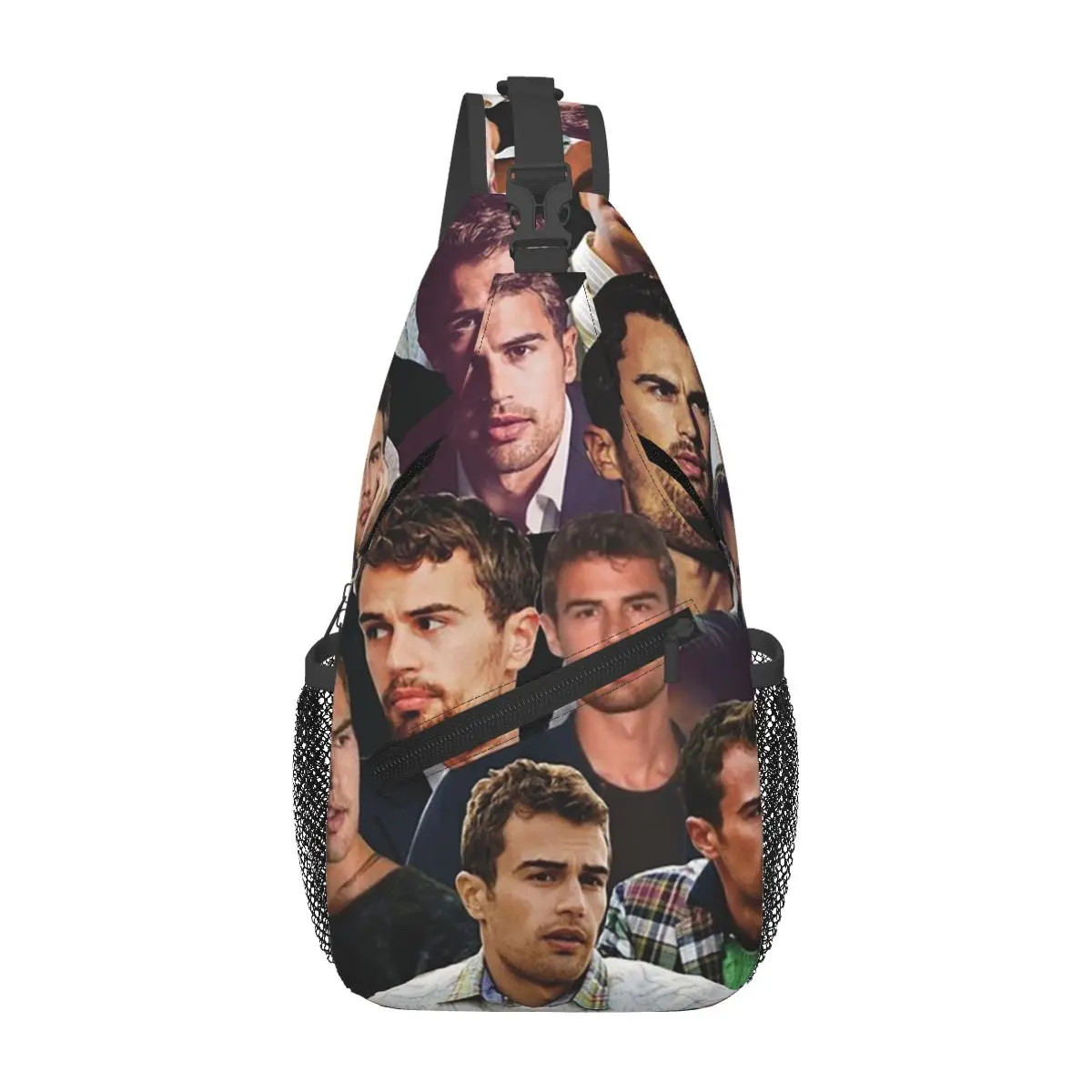 Theo James Photo Collage 1 Chest Bag Men Sling Crossbody Backpack Chest Bag Traveling Hiking Daypack Shoulder Bag