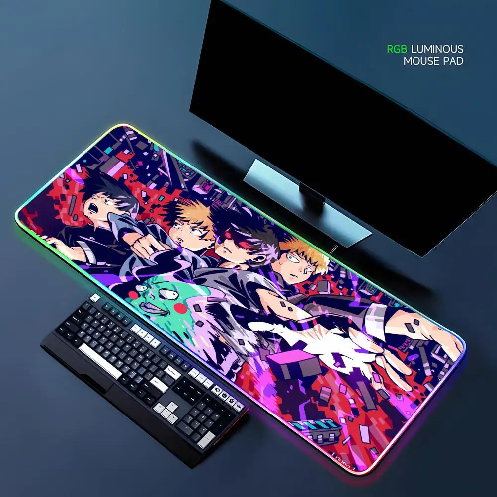

Коврик для мыши Anime Mob Psycho100s, игровой коврик для мыши с RGB-подсветкой, настольный коврик HD для геймеров, большой коврик для мыши с LED-подсветкой XXL