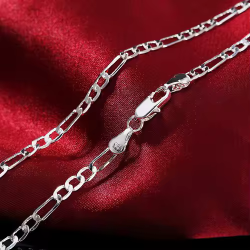 Noble new arrive 925 sterling silver 4MM chain for men Women Bracelet Necklace jewelry set lady Christma gifts charms wedding - Image 6