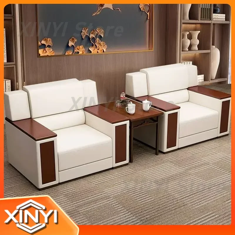 Modern Simple Conference Room Sofa for VIP Business Cowhide Single Seat Coffee Table Combination for Office Living Room Home