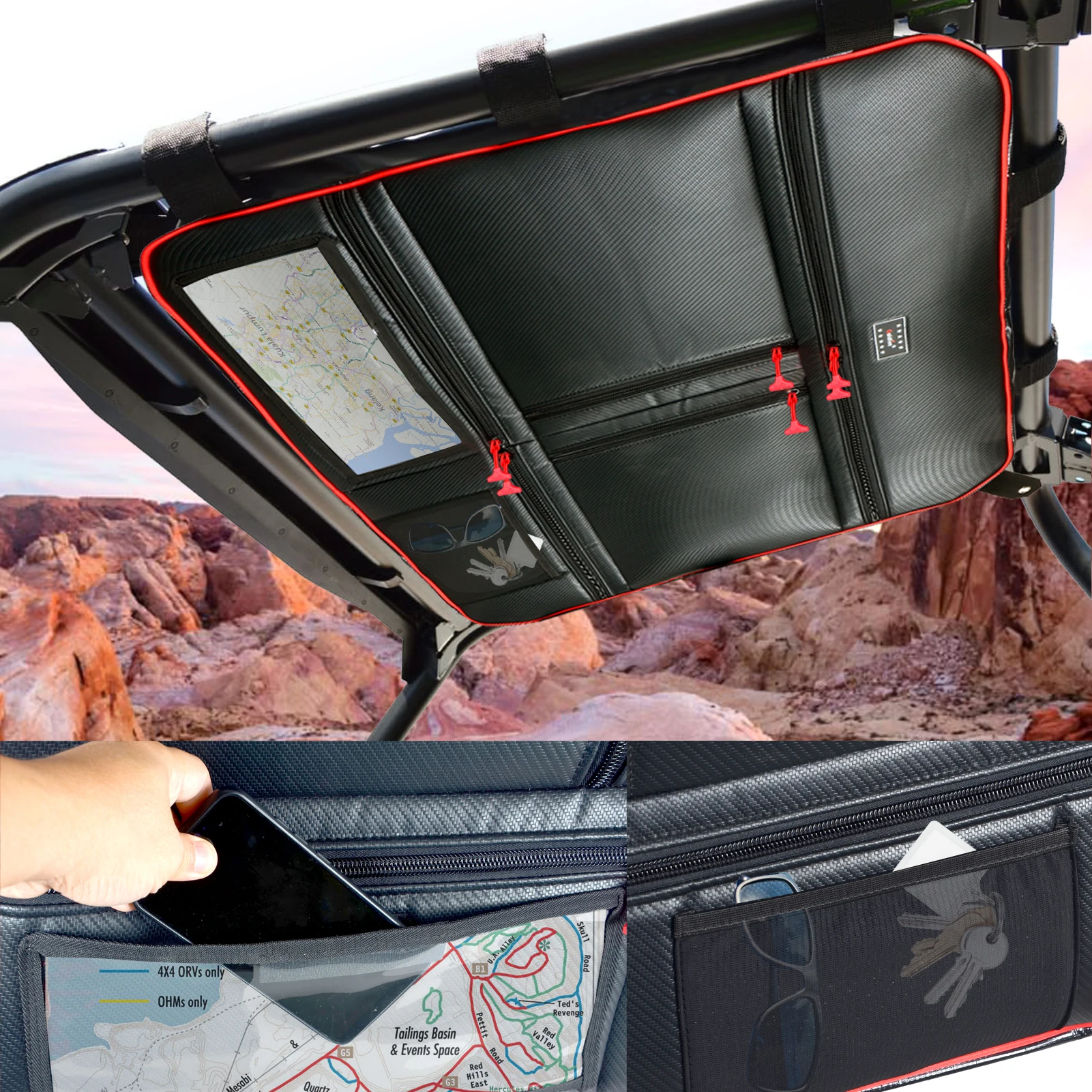 

UTV Accessories Waterproof 1680D Overhead Storage Bag Car Organizers Map Bag Fit For Polaris RZR 1000 XP 2 Seat or 4 Seat Models