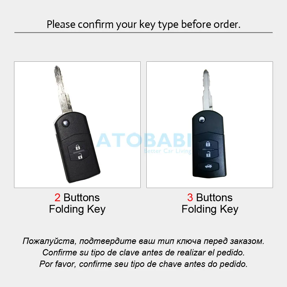 ATOBABI Leather Car Key Case Keychain For Mazda 2 3 5 6 MX-5 CX-7 CX-9 Atenza Biante Demio Premacy MPV Folding Remote Fobs Cover