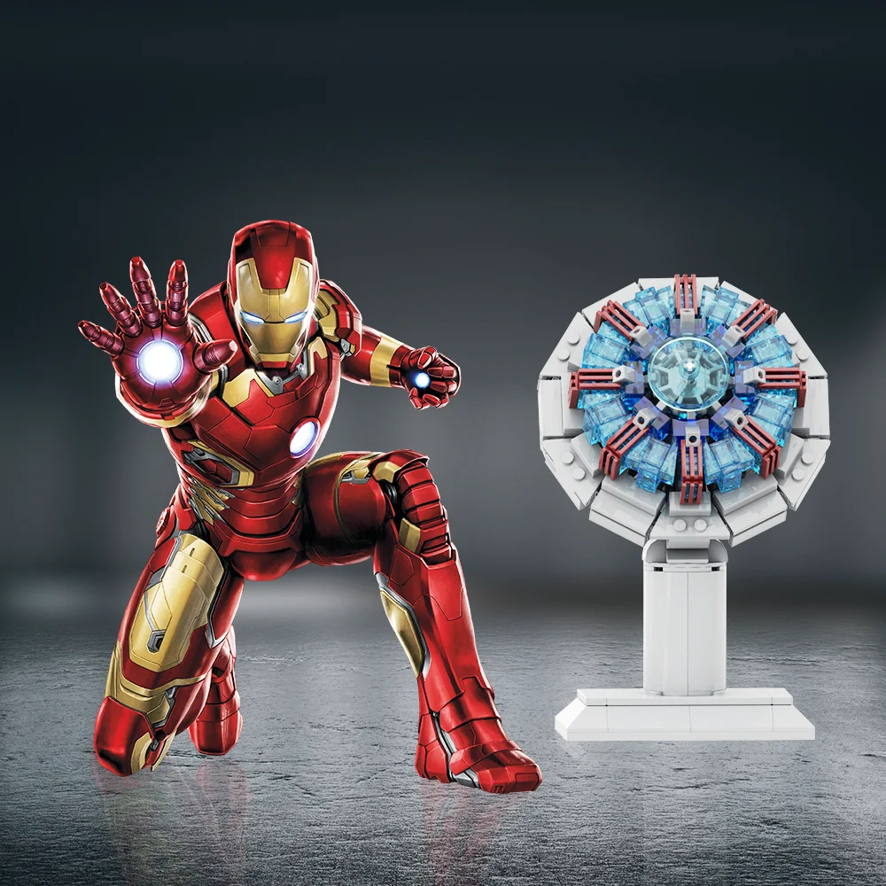 

448PCS MOC Superheroes Ark Reactor Building Blocks Iron Mecha Reaction Furnace Model Brick Technical Toys Children Birthday Gift