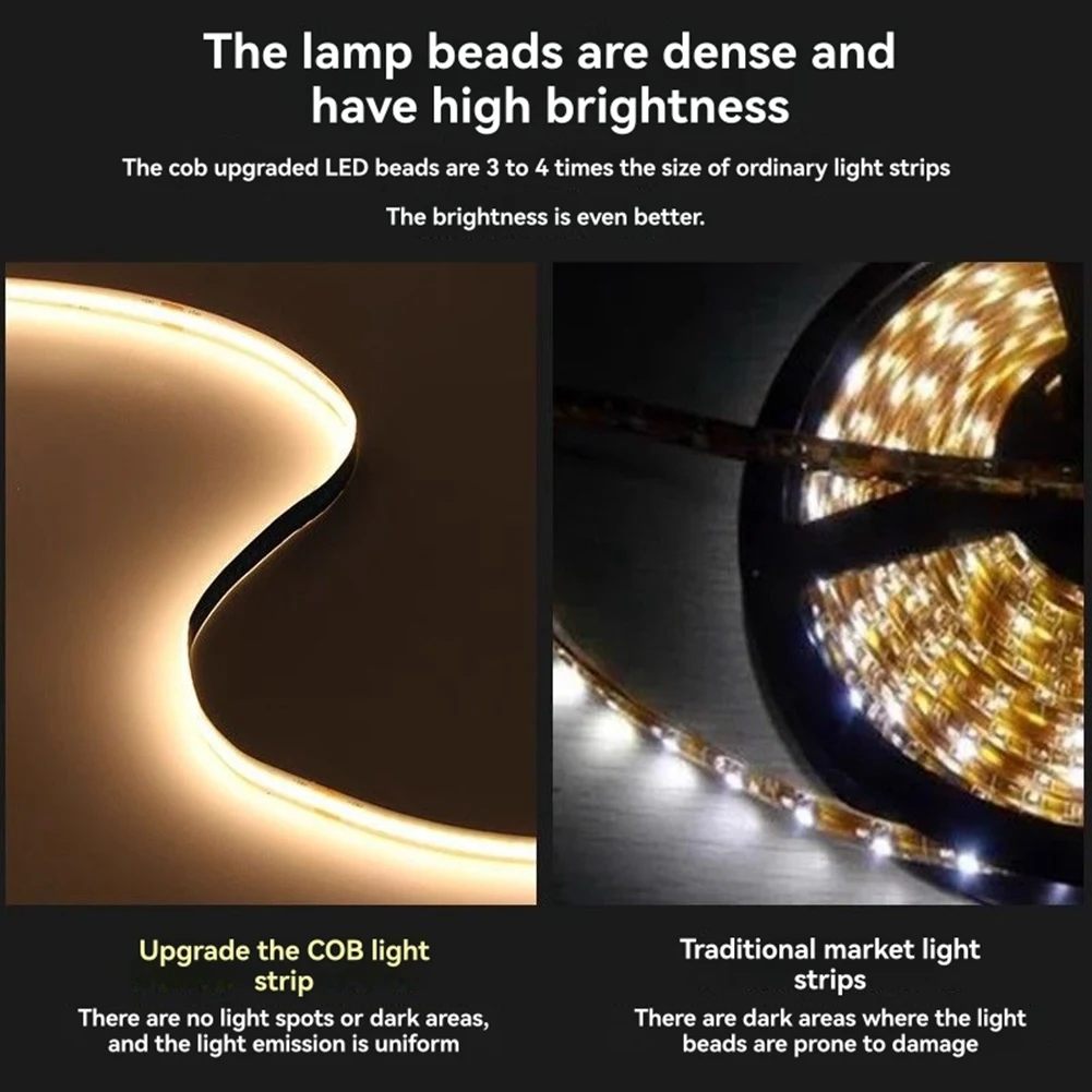 ABRU-5M Low Voltage 24V 320 Leds/M COB Strip Width 8MM White Light Flexible Cabinet Light Strip Self-Adhesive Adhesive
