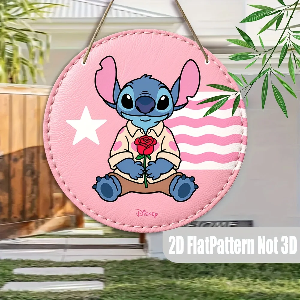 مسطح ثنائي الأبعاد، قطعة واحدة، لافتة خشبية مستديرة على شكل غرزة ديزني، فن جداري ثنائي الأبعاد للمنزل والمكتب وغرفة المعيشة - ديكور متعدد الوظائف (بدون قوة