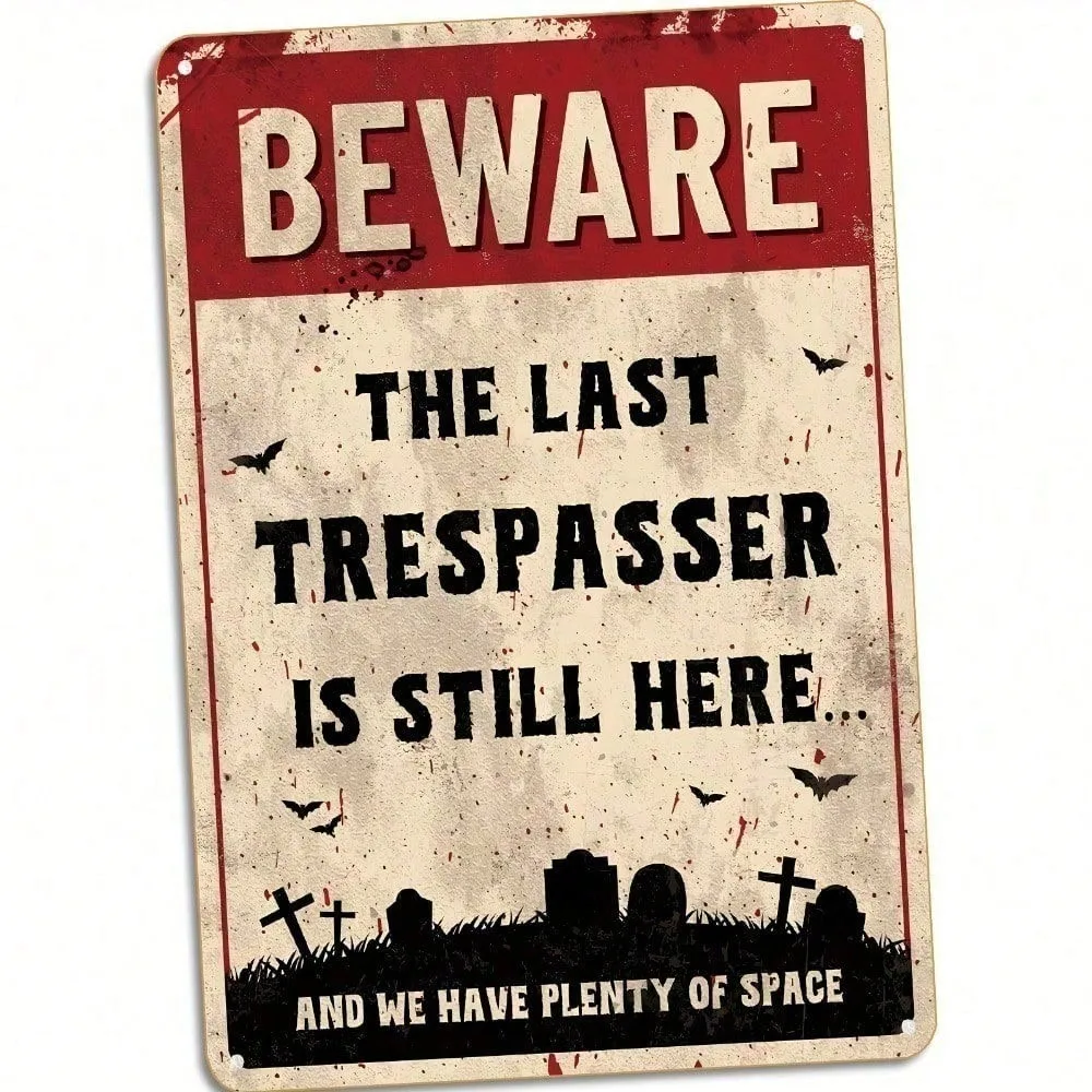 Placa artística de pared de Metal Vintage "Beware The Last Invader", lápida de calavera gótica, decoración de Halloween, letrero de cementerio para colgar en el hogar