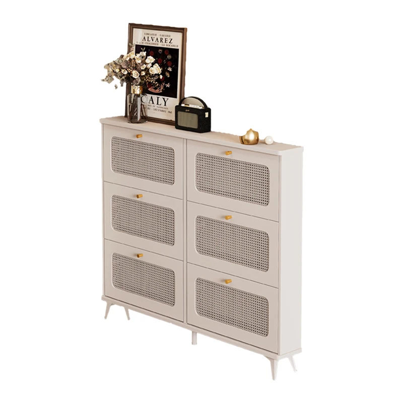 Ultra-thin shoe cabinet 2024 new popular rattan entrance integrated against the wall to enter the house Tipping bucket Narrow