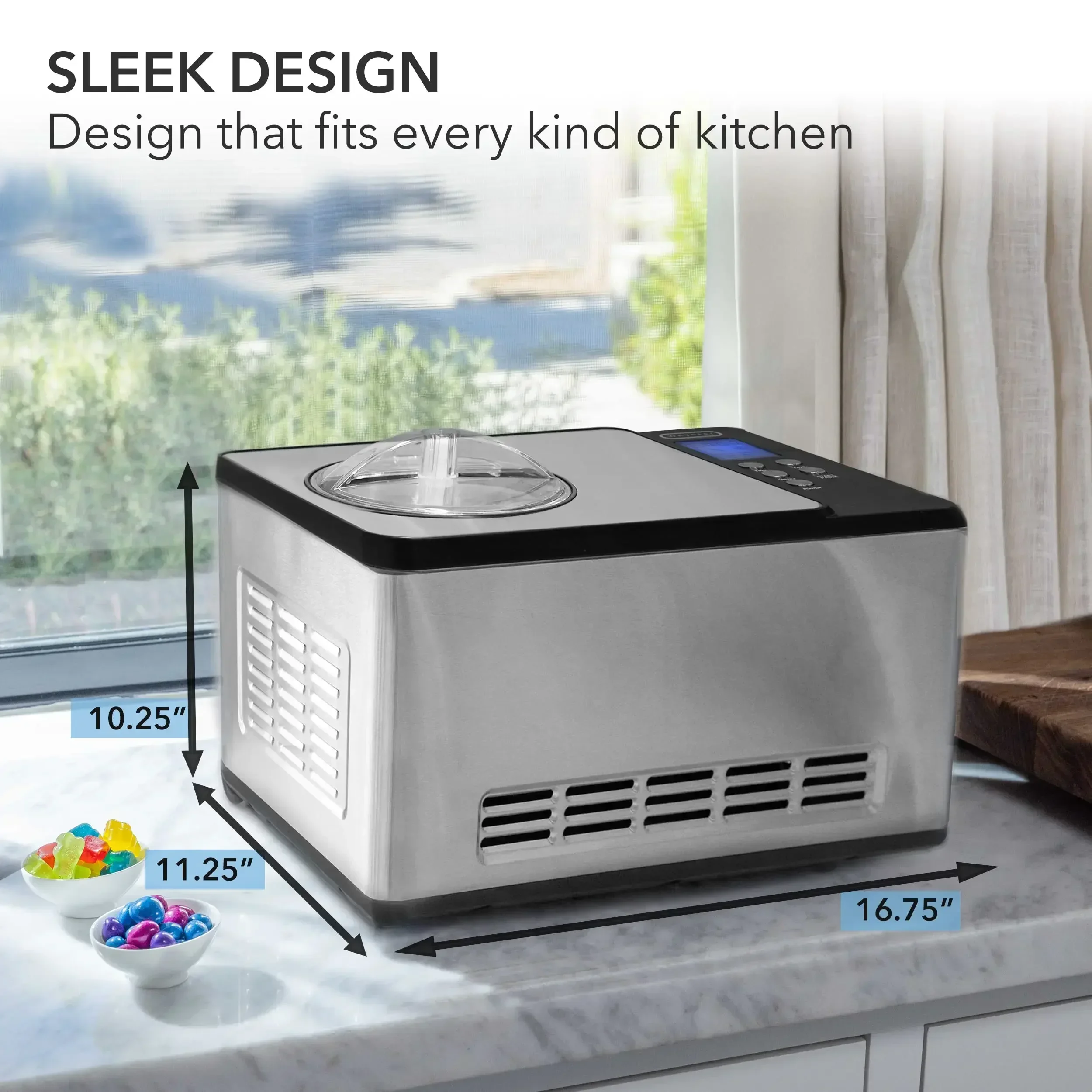 Whynter-Automatic Ice Cream Maker with Built-in Compressor, No Pre-Freezing, LCD Digital Display, 2.1 Quart Capacity, ICM-200LS