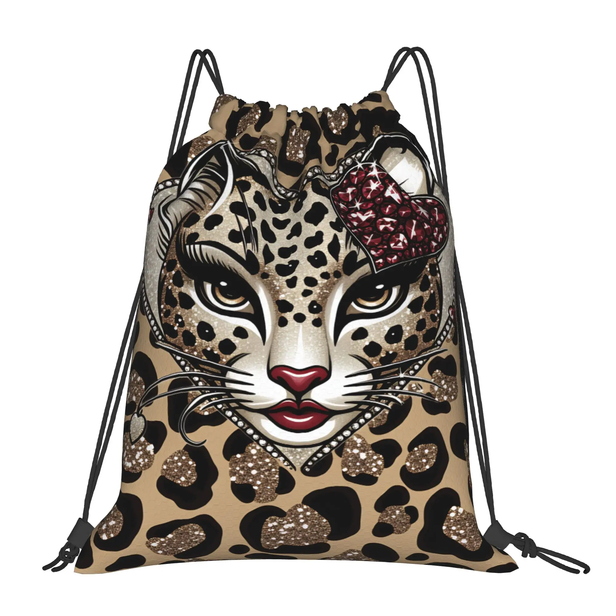 Leopard Print  Drawstring Bag  Waterproof Retro Backpack Gym Fitness Sackpack String Bags For Unisex