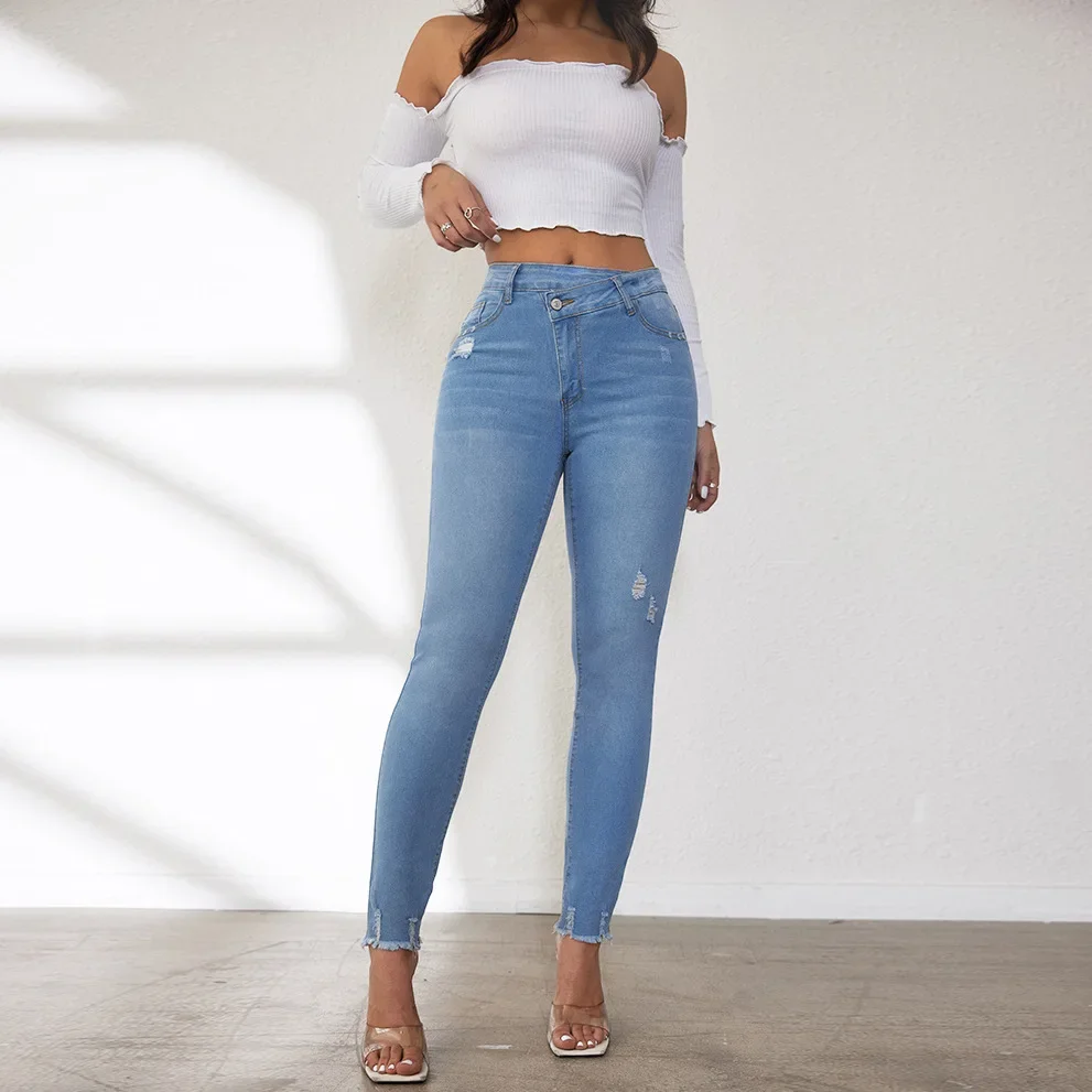 Elastic Force High-waisted Small Leg Pants Jeans, Rough Selvedge Straight-leg Long Pants,women's Spring New Slim-fit Jeans Y2k