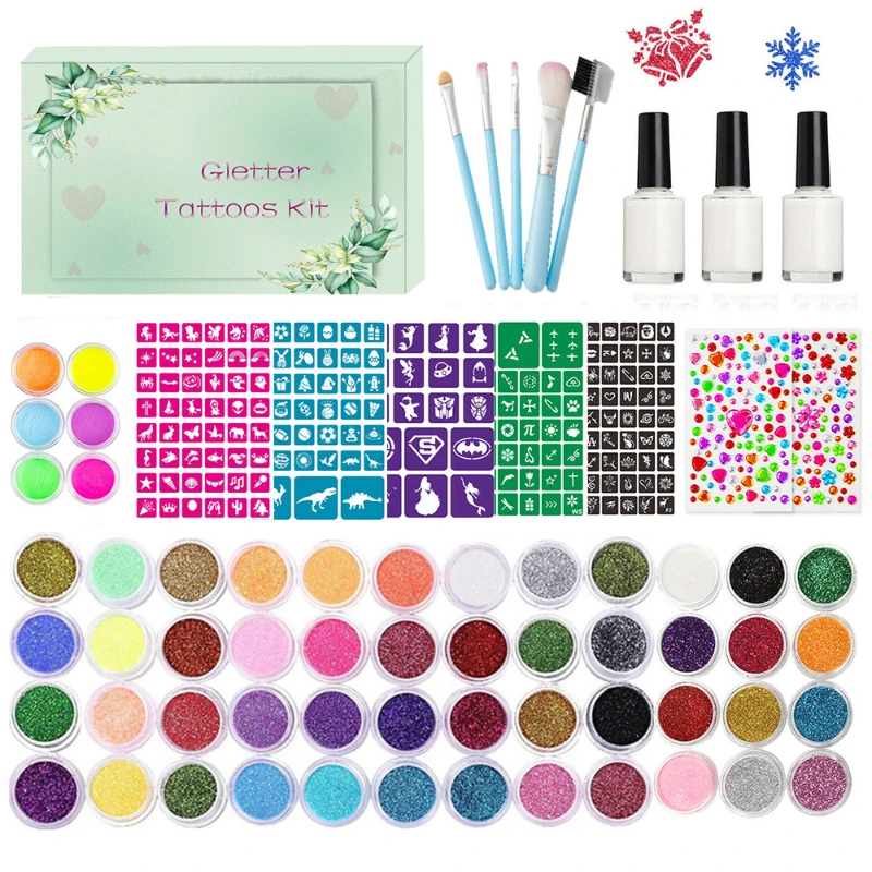 

Временный набор для татуировки с блестками, блестящая татуировка для боди-арта, светящийся набор для макияжа с блестками для лица и тела для маскарада