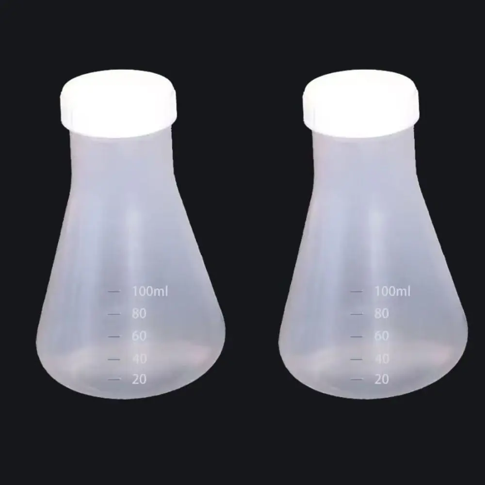 Frasco Erlenmeyer de Plástico de 50ml/100ml/250ml/500ml, Vaso Graduado de Plástico con Tapa de Rosca, Vaso de Plástico para Uso en Laboratorio