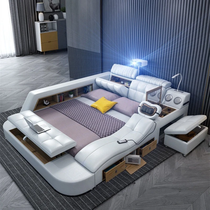 

Massage tatami leather bed, storage double bed