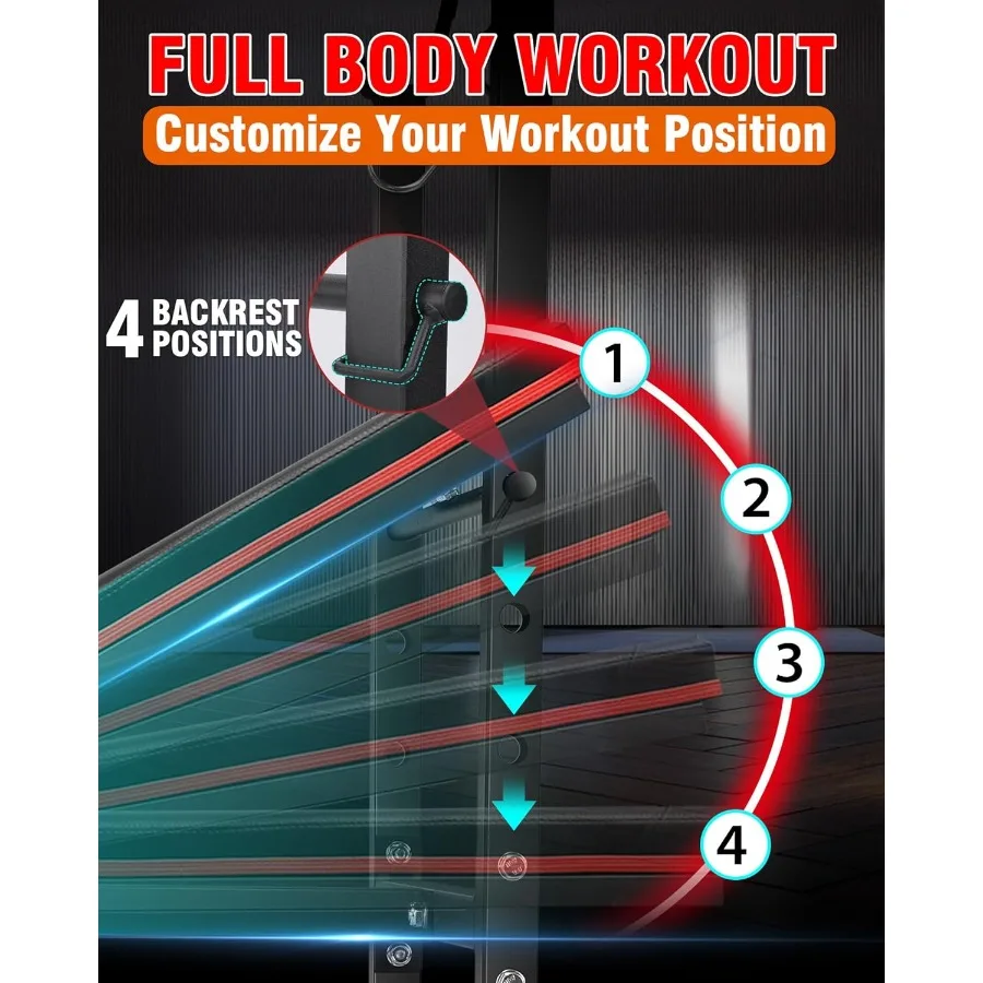 Conjunto de banco de peso padrão com extensão de perna e curvatura de perna 660 lbs conjunto de prensa de banco ajustável com almofada de curvatura preacher inclinação plana
