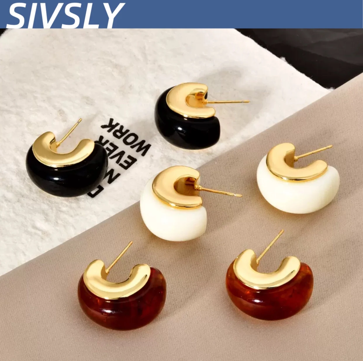 

[Personality] Maillard high-end irregular resin retro earrings temperament luxurious brown ear studs fashionable literary ear