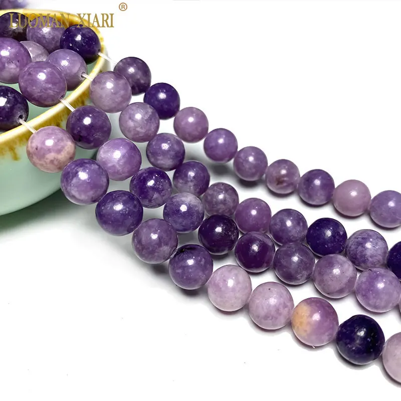 Fine Natural Light Purple Lepidolite Greisen Round Gemstone Beads for Jewelry Making DIY Bracelet Necklace 6/8/10MM 1strand 15''