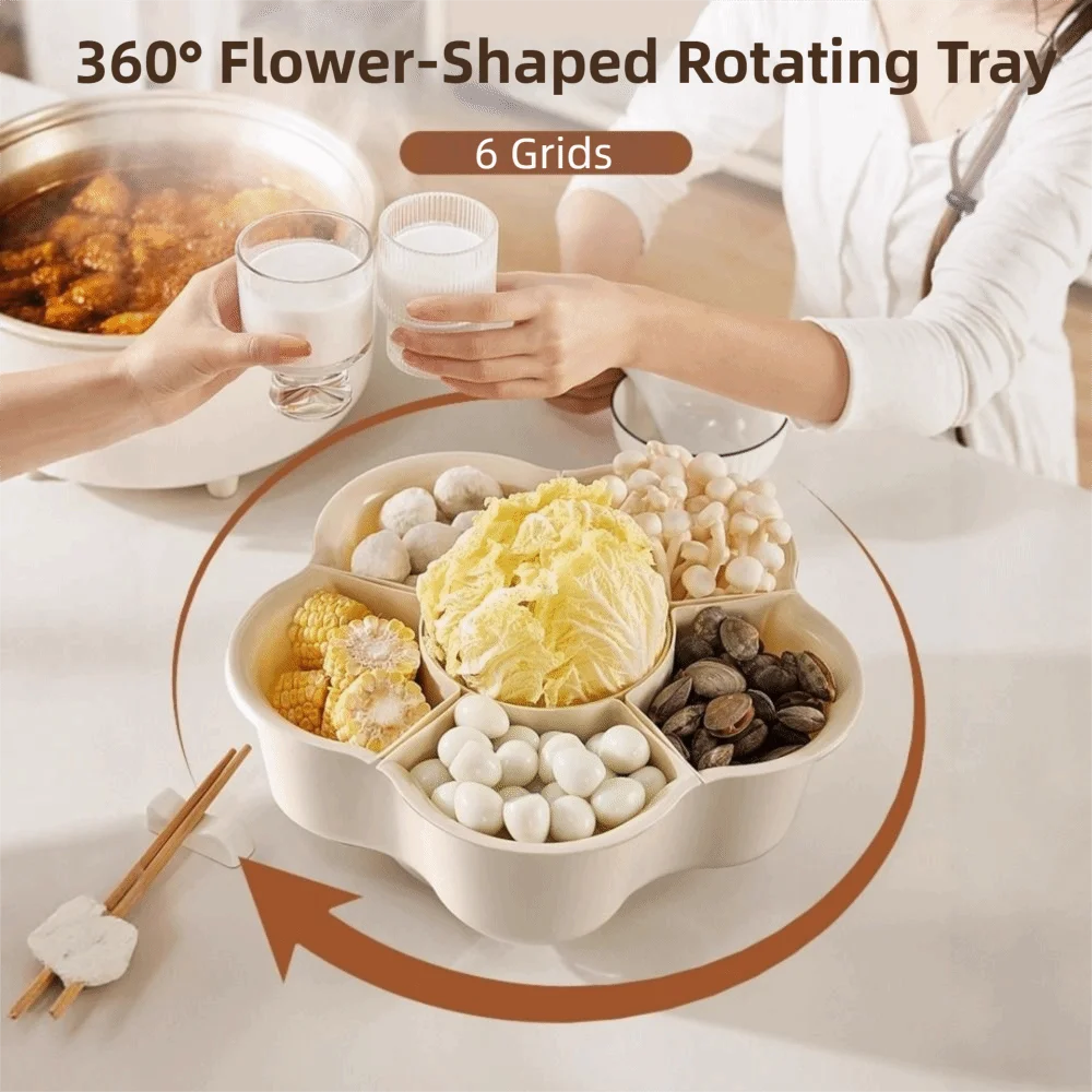 Creative Kitchen Hot Pot Side Dish Hollow-Out Rotatable Divided Serving Tray Large Capacity Plastic Vegetable Fruit Drain Basket