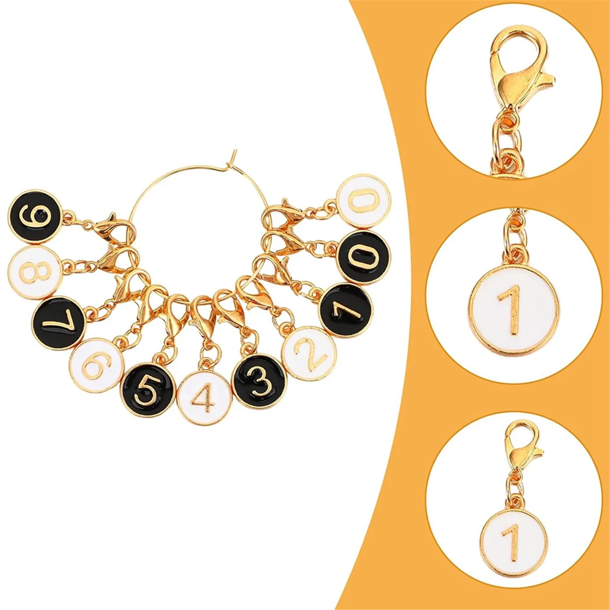 A83Z 20PCS Numbered Markers 0-9, Alloy Crochet Knit Locking Clips, Black & White