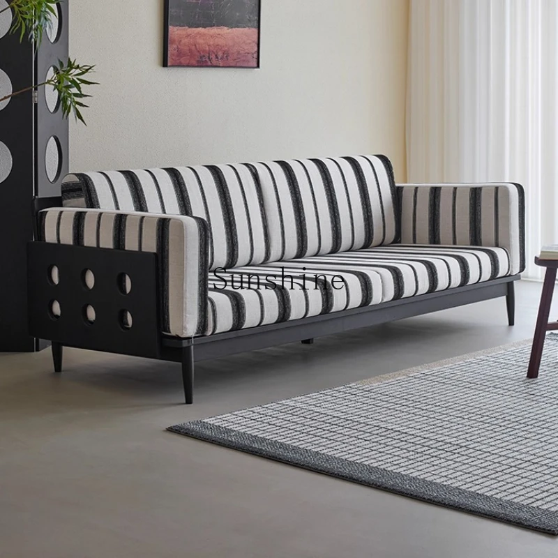 

Solid wood fabric, retro black, three-person straight-row sofa in the living room can be disassembled and washed.