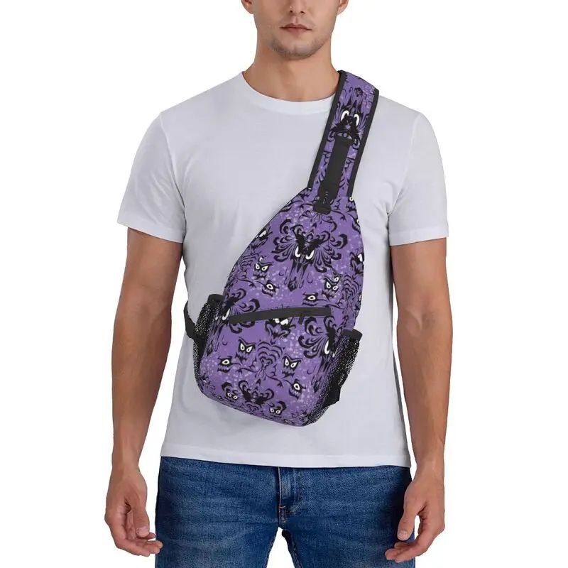 Happy Haunts Haunted Mansion Sling Crossbody Chest Bag Men Casual Halloween Shoulder Backpack for Travel Cycling